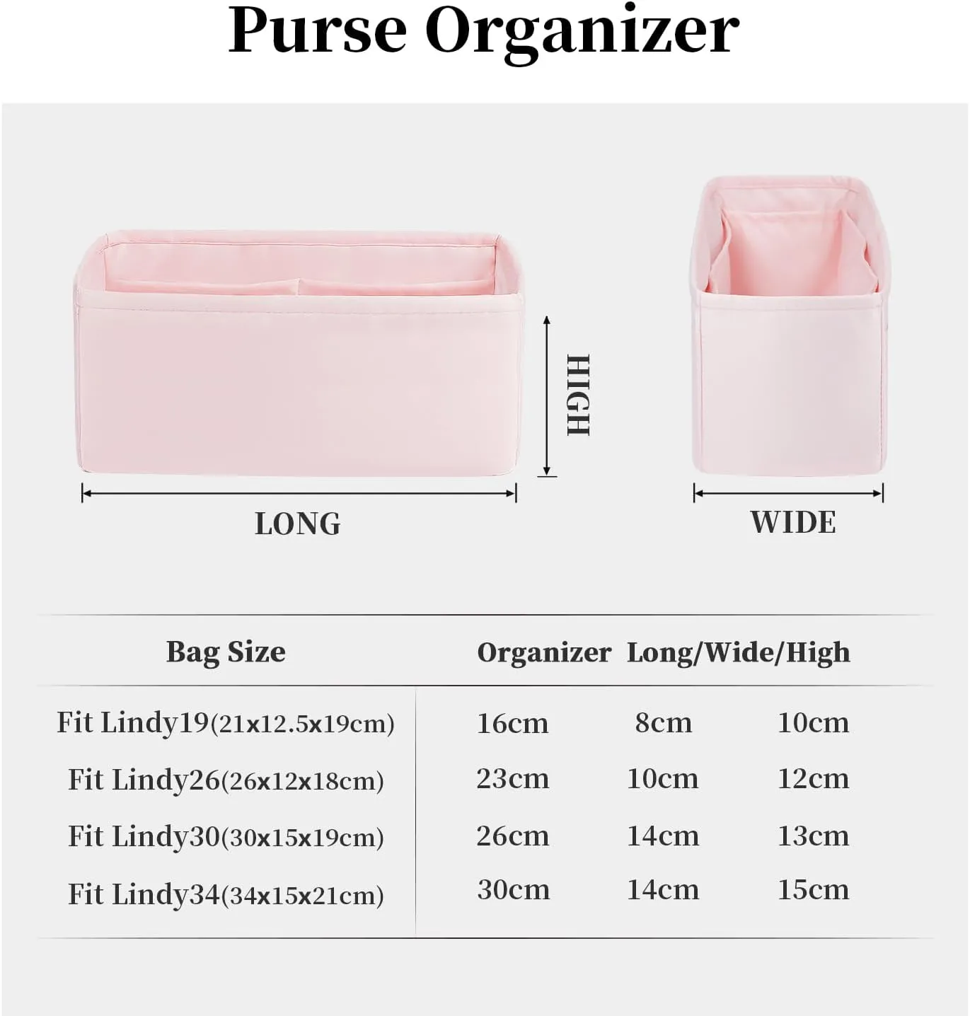 Organizer Insert for Hermes Bags, Luxury Bags Storage with Silk, Lightweight Inner Bag Compatible with Lindy 26 Bags, Multiple Pockets Large Capacity(Pink, Lindy26)