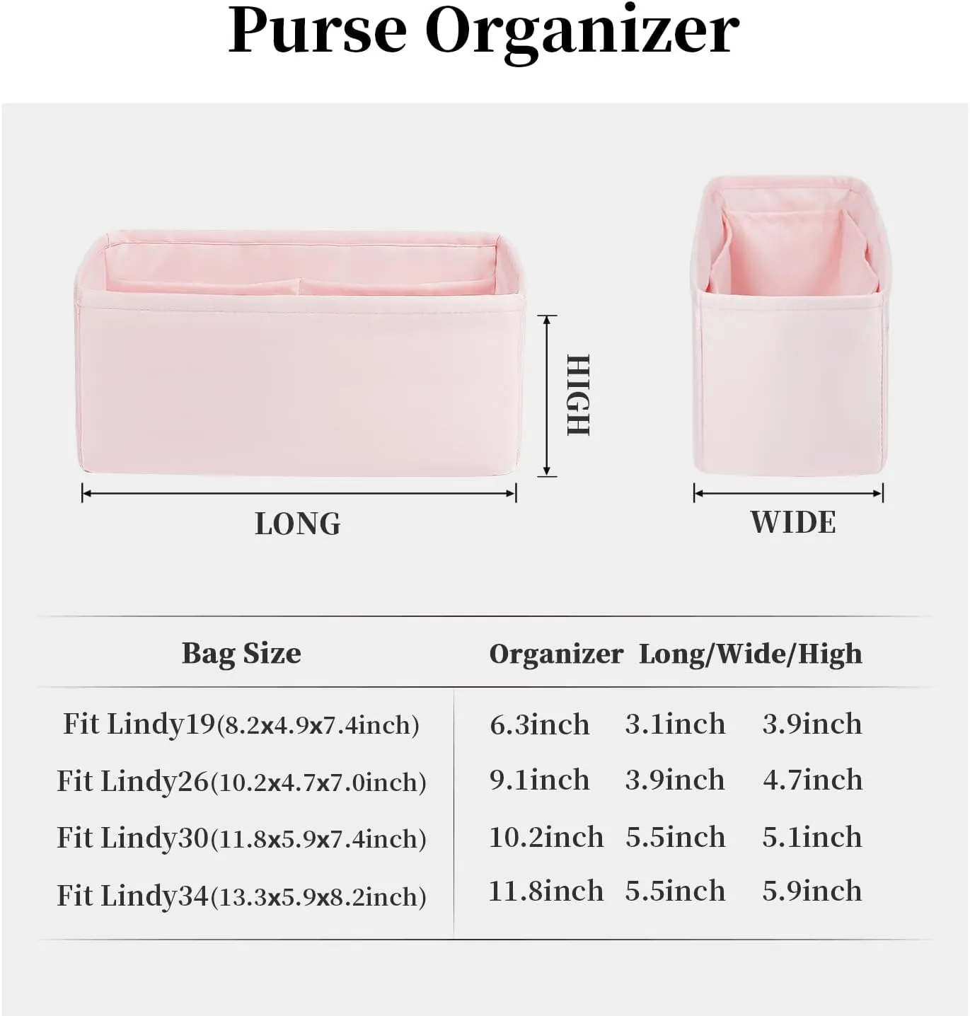 Organizer Insert for Hermes Bags, Luxury Bags Storage with Silk, Lightweight Inner Bag Compatible with Lindy 26 Bags, Multiple Pockets Large Capacity(Pink, Lindy26)