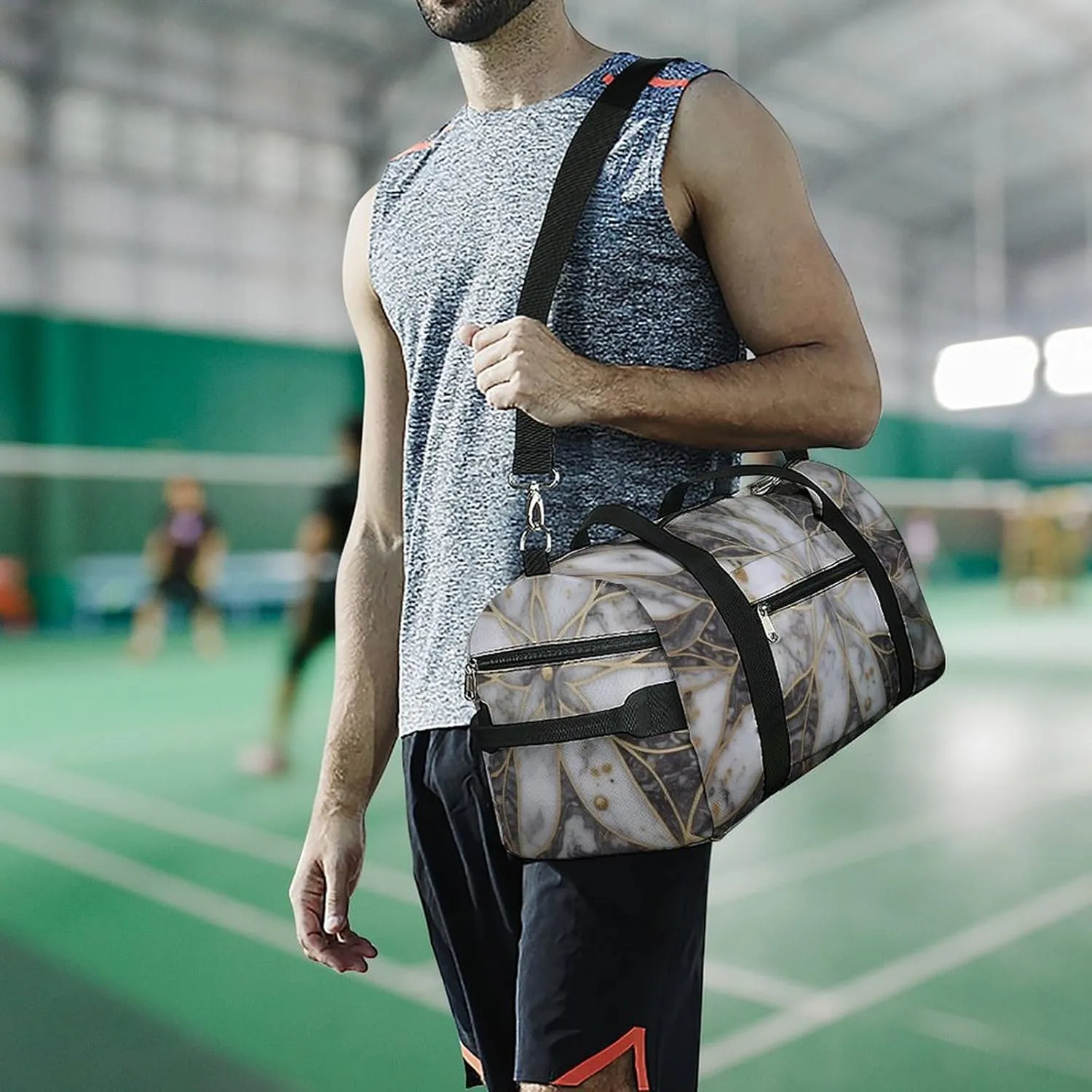 Oriental Marble Stone Sports Gym Bag Carry on Holdalls for Men Small Duffel Bags for Women with Shoe Compartment