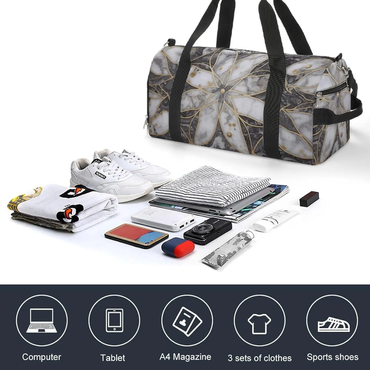 Oriental Marble Stone Sports Gym Bag Carry on Holdalls for Men Small Duffel Bags for Women with Shoe Compartment