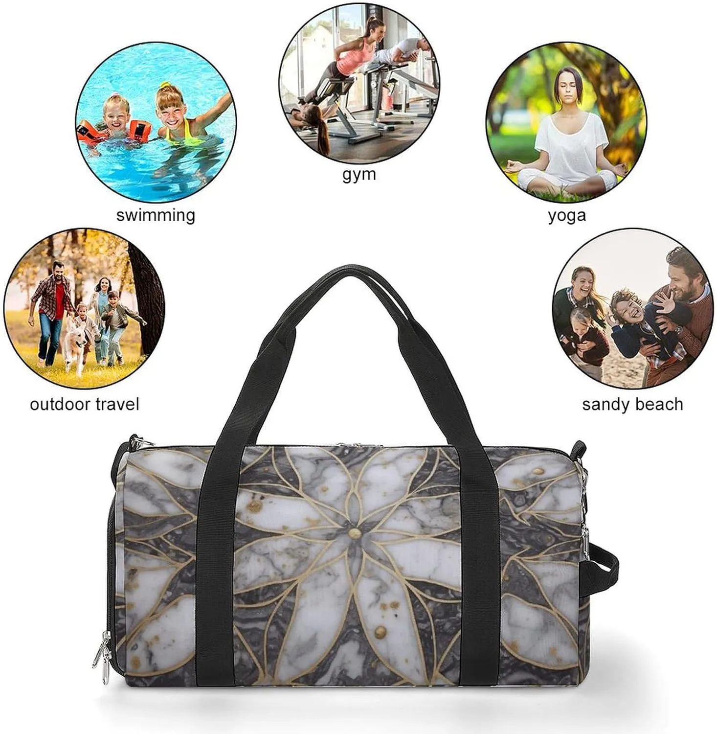 Oriental Marble Stone Sports Gym Bag Carry on Holdalls for Men Small Duffel Bags for Women with Shoe Compartment