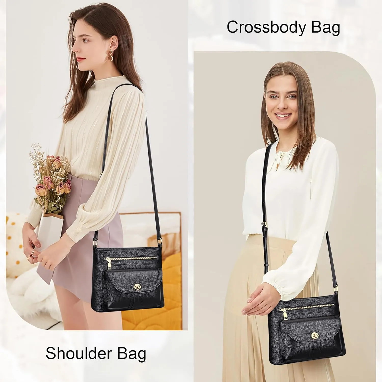 Over Earth Genuine Leather Crossbody Bags for Women Trendy Purses and Ladies Shoulder Handbags