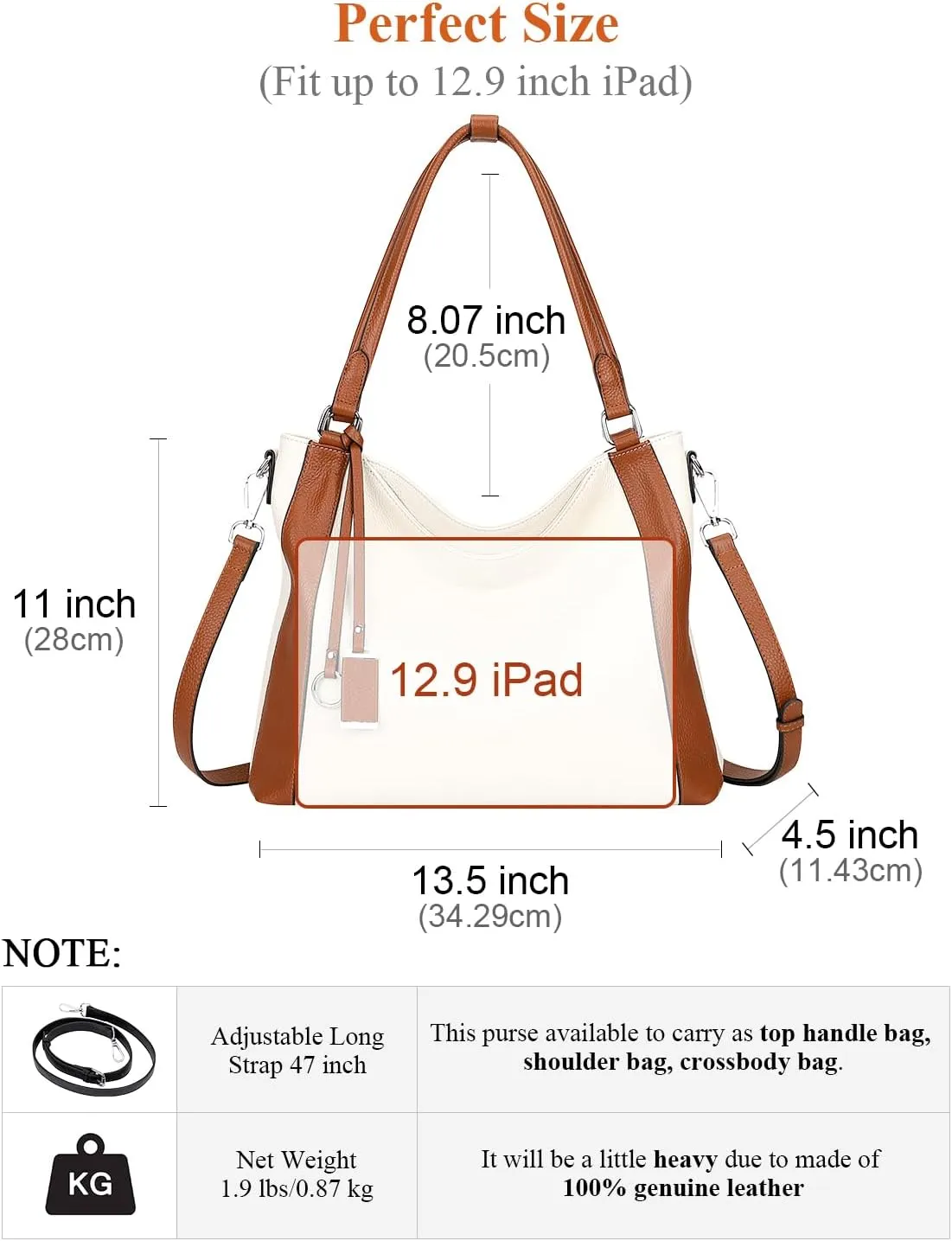 Over Earth Genuine Leather Purses for Women Casual Hobo Shoulder Handbags Large Crossbody Bags