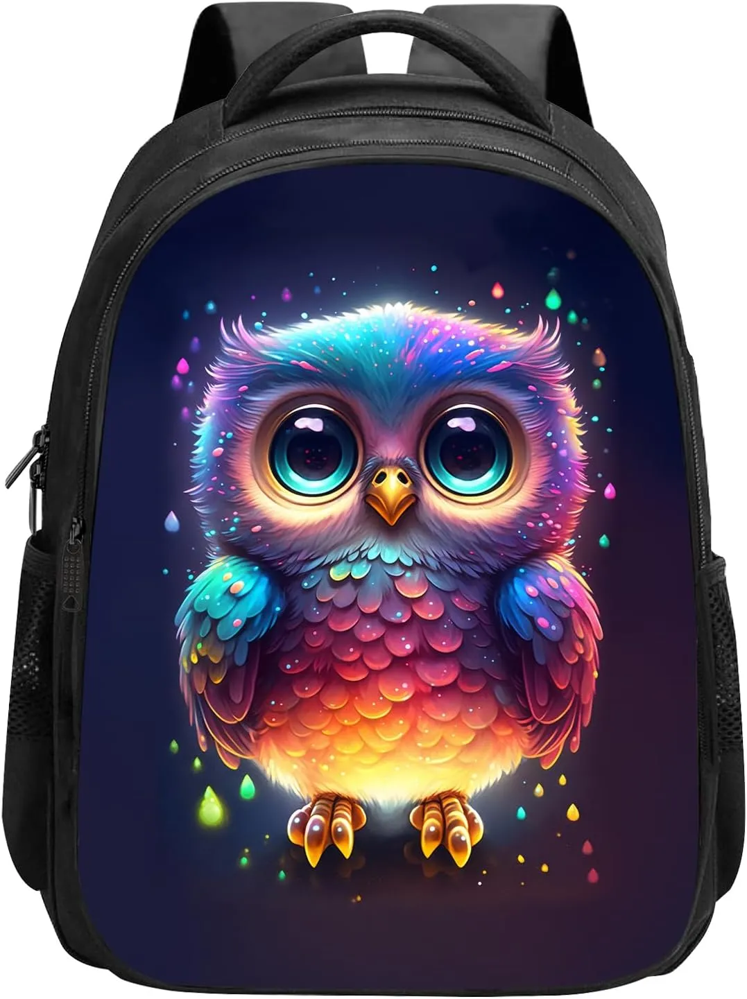 Owl Backpack for Girls Boys Cute Baby Owl School Backpack Kawaii Animal Rainbow Owl Big Eyes Bookbag, 16 Inch Kindergarten Elementary School Backpack for School & Travel