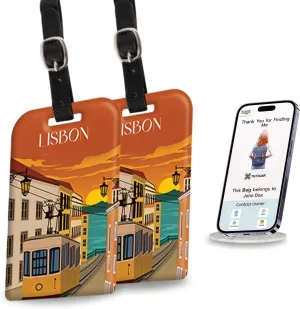 [Pack 2] tag8 Lisbon Smart Bag Luggage tag |Trendy Luggage tag ID Identification Fashionable Digital Name tag | Airline Compliant, SITA World Tracer Code Enabled | Travel Gift idea, Collectible