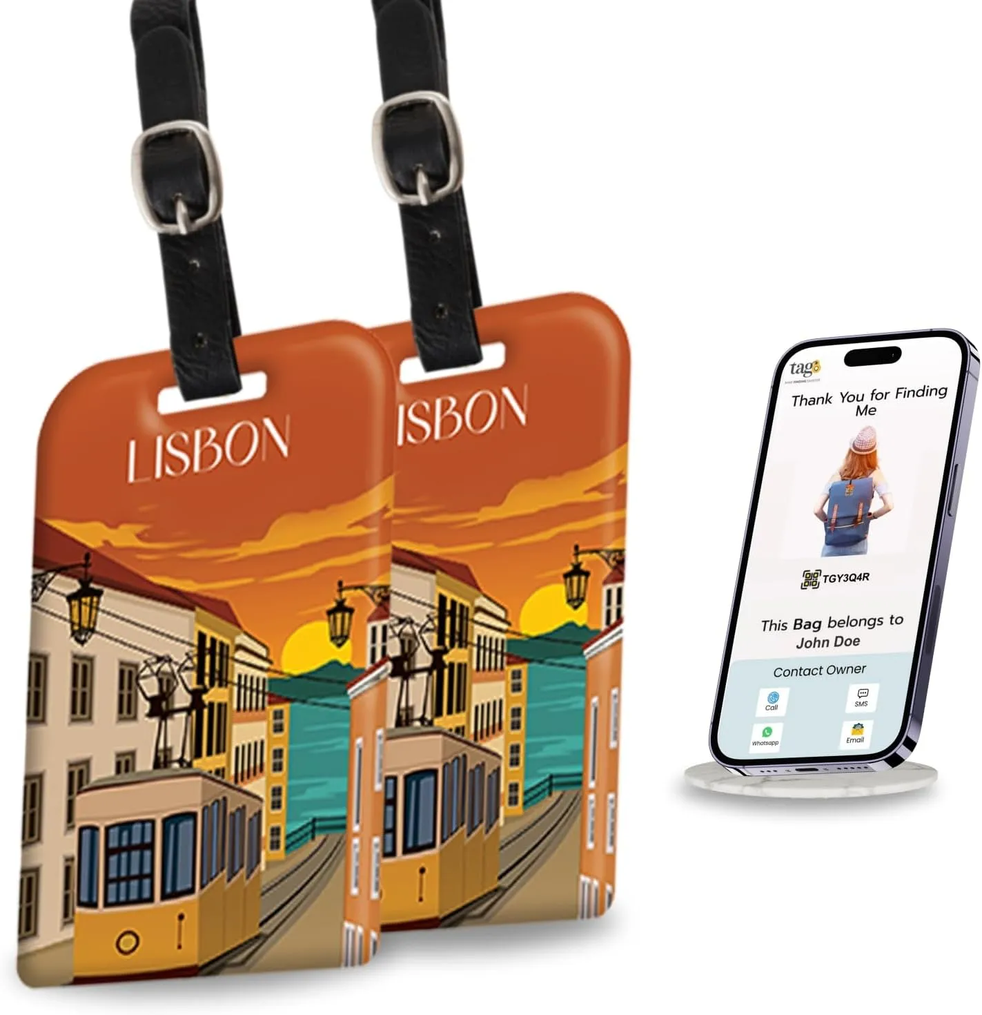 [Pack 2] tag8 Lisbon Smart Bag Luggage tag |Trendy Luggage tag ID Identification Fashionable Digital Name tag | Airline Compliant, SITA World Tracer Code Enabled | Travel Gift idea, Collectible