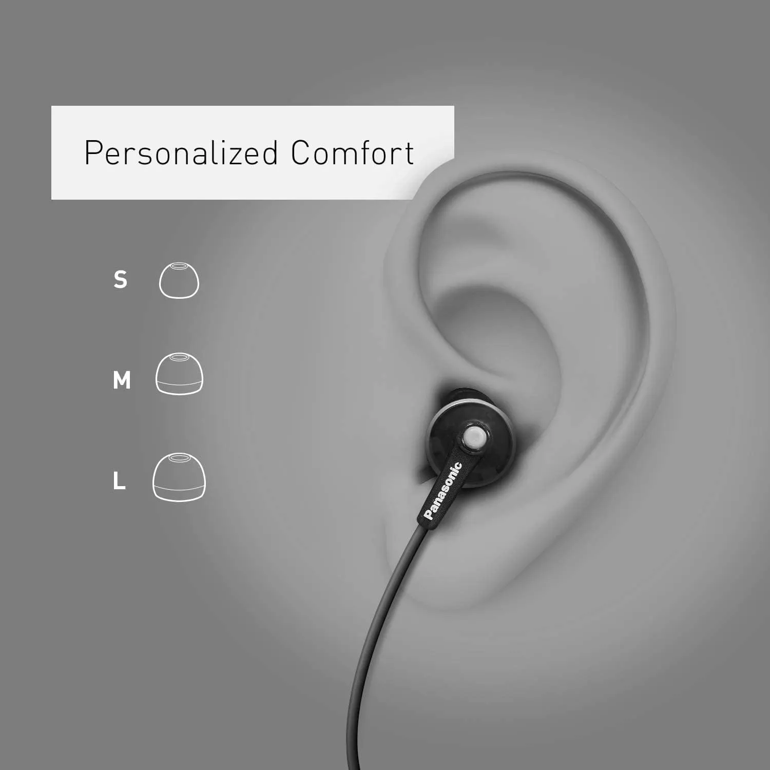 Panasonic ErgoFit Wired Earbuds, 3.5mm Jack In-Ear Headphones Wired with Dynamic Crystal-Clear Sound and Ultra Soft Ergonomic Custom-Fit Earpieces (S/M/L), for Phones and Laptops - RP-HJE120-K (Black)