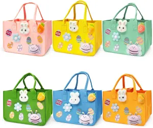 PARSUP 6PCS Easter Egg Hunt Bags Happy Easter Bunny Gift Bags with Handles, Easter Treat Bags, Felt Easter Bags for Gifts Wrapping, Egg Hunt Game, Easter Party Supplies, 12" x7.8" x6.8"