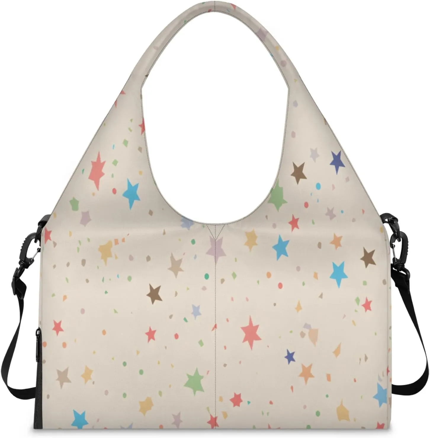 Pastel Star Confetti Waterproof Gym Bag for Men Women, Sports Duffel Bag with Shoe Compartment Yoga Mat Holder, Portable Large Travel Bag for Fitness, Camping, Weekend Trips