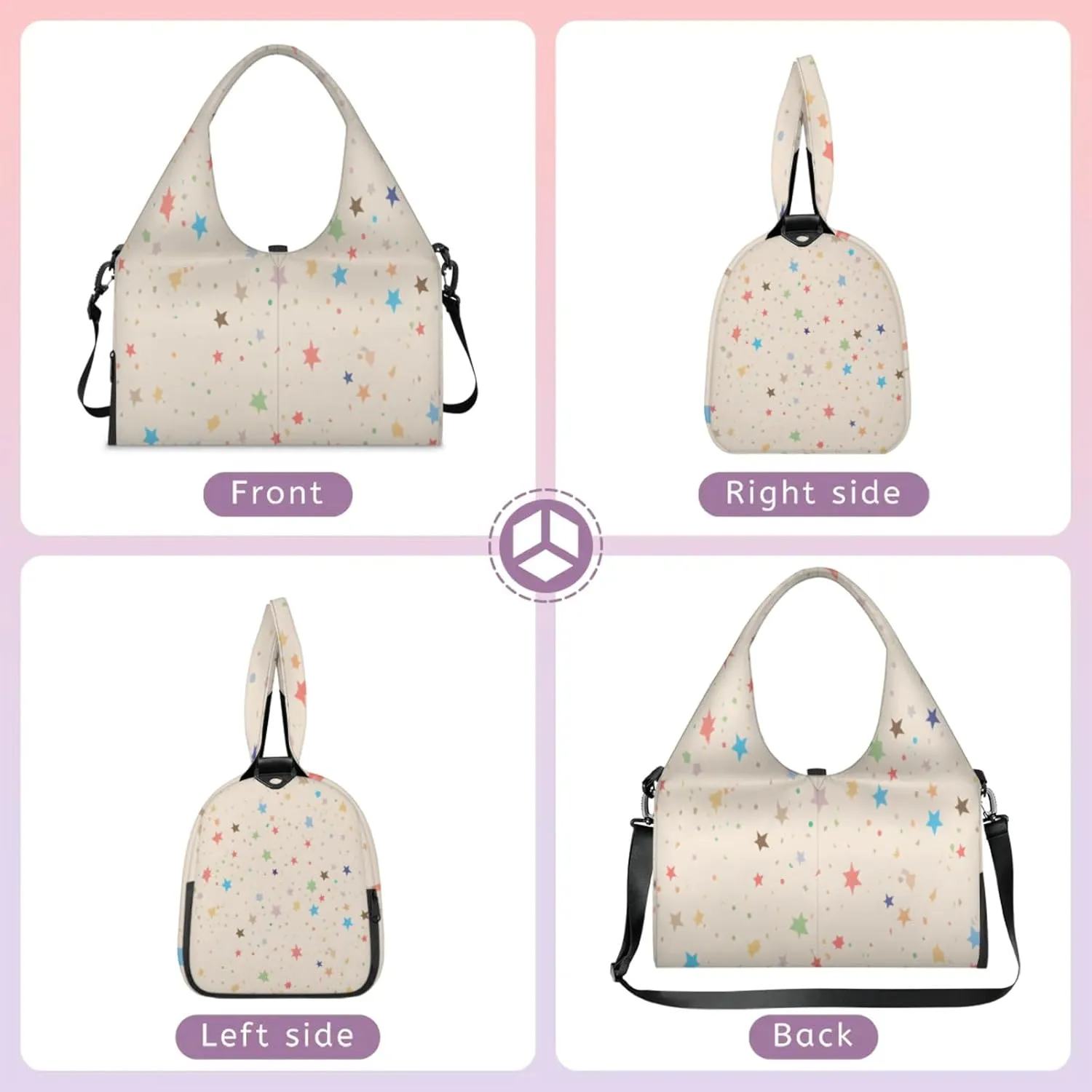 Pastel Star Confetti Waterproof Gym Bag for Men Women, Sports Duffel Bag with Shoe Compartment Yoga Mat Holder, Portable Large Travel Bag for Fitness, Camping, Weekend Trips