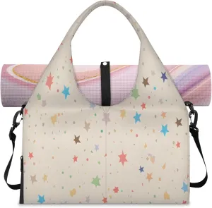 Pastel Star Confetti Waterproof Gym Bag for Men Women, Sports Duffel Bag with Shoe Compartment Yoga Mat Holder, Portable Large Travel Bag for Fitness, Camping, Weekend Trips