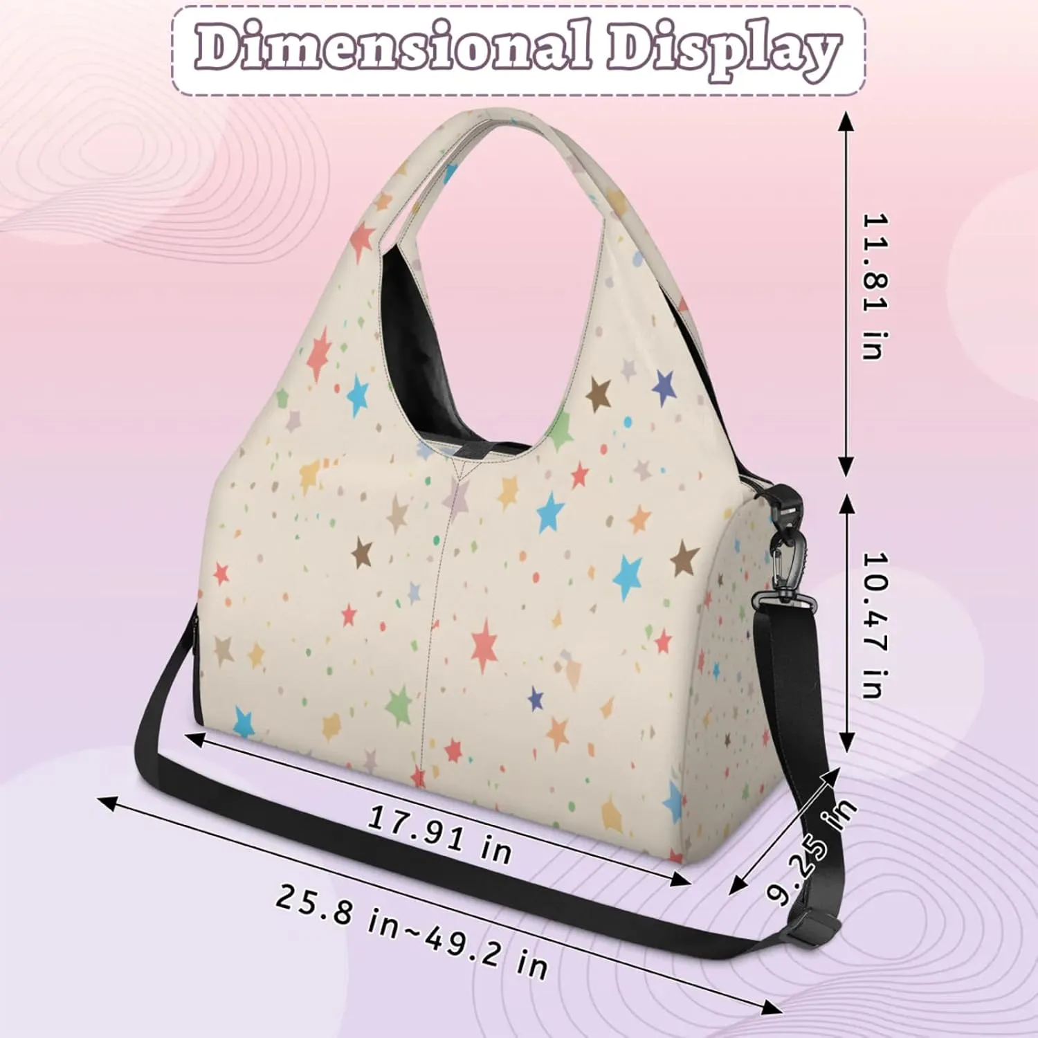 Pastel Star Confetti Waterproof Gym Bag for Men Women, Sports Duffel Bag with Shoe Compartment Yoga Mat Holder, Portable Large Travel Bag for Fitness, Camping, Weekend Trips