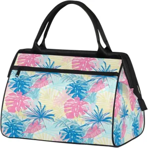 Pastel Tropic Leaves Weekender Bags for Women 25L Small Travel Duffel Bag Teen Girl Colorful Overnight Tote Bags Water Resistnat Gym Duffle Carry On Bag