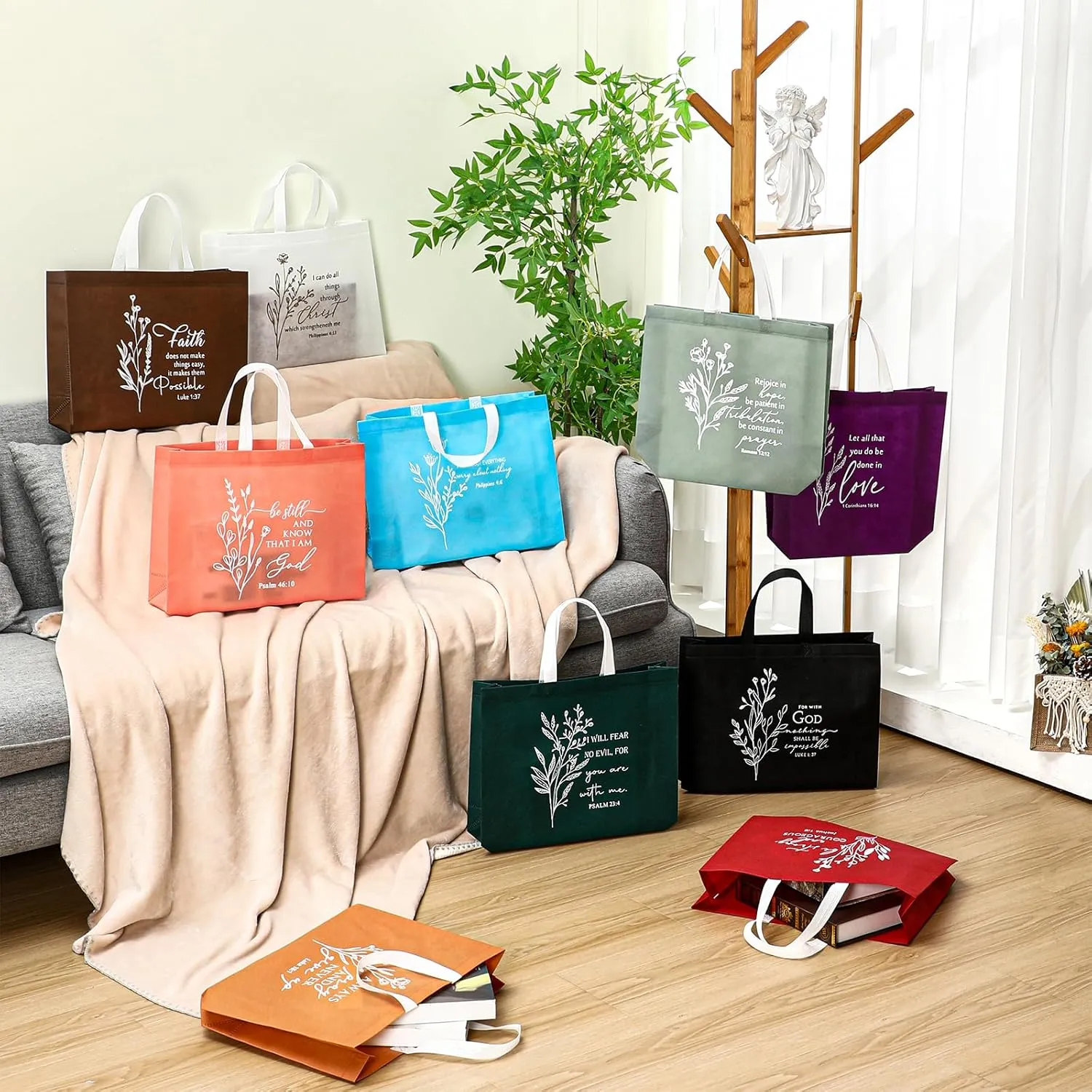 Paterr Large Bible Verse Christian Gift Bag Bulk with Handle Reusable Religious Church Baptism Tote Bag for Fathers Day(Mix Color,30)
