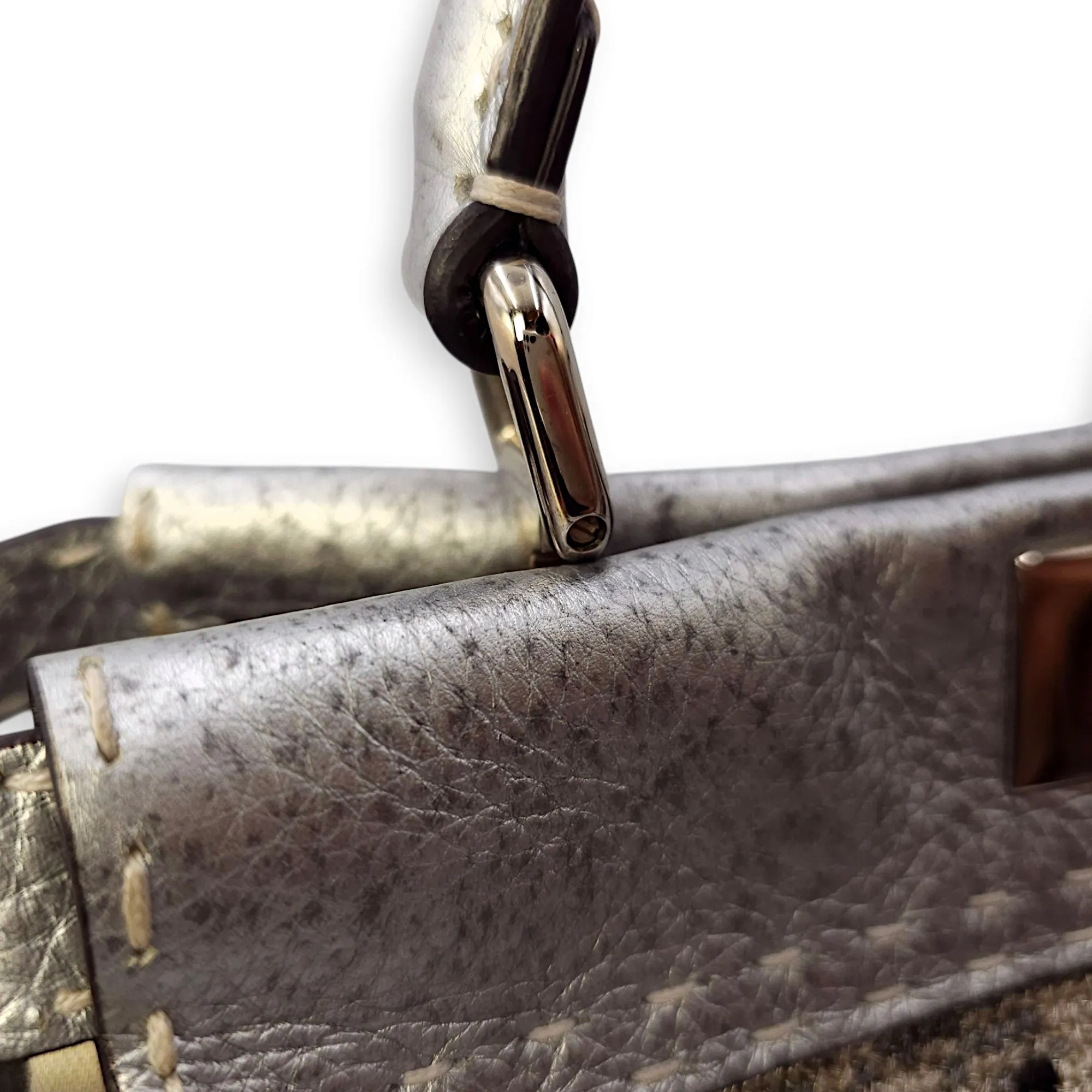 Peekaboo Saddlery Silvery Top Handle Bag in Calfskin, Silver hardware