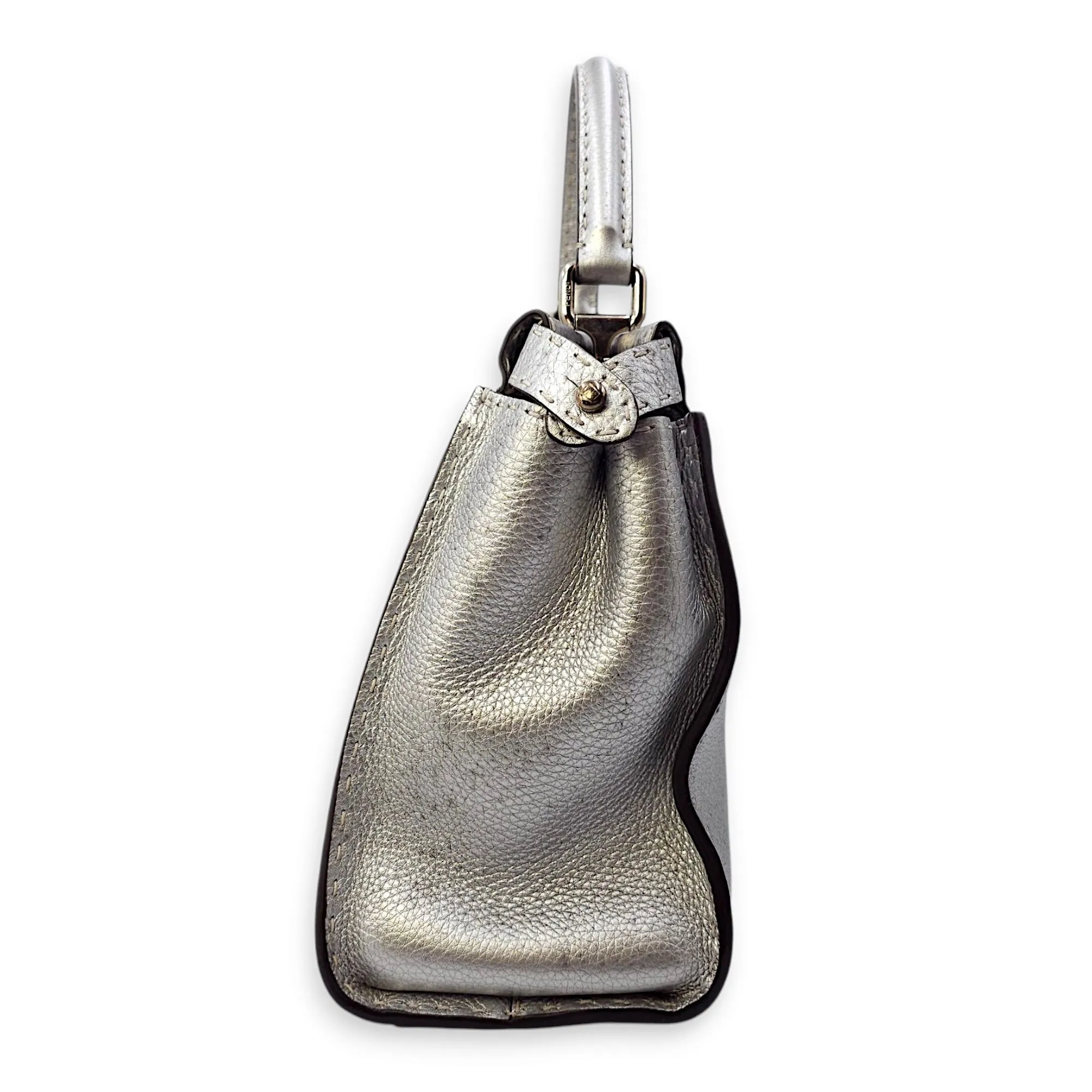 Peekaboo Saddlery Silvery Top Handle Bag in Calfskin, Silver hardware