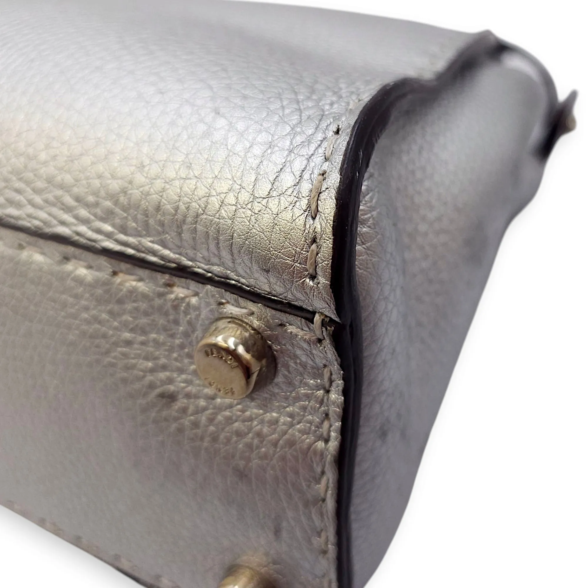 Peekaboo Saddlery Silvery Top Handle Bag in Calfskin, Silver hardware