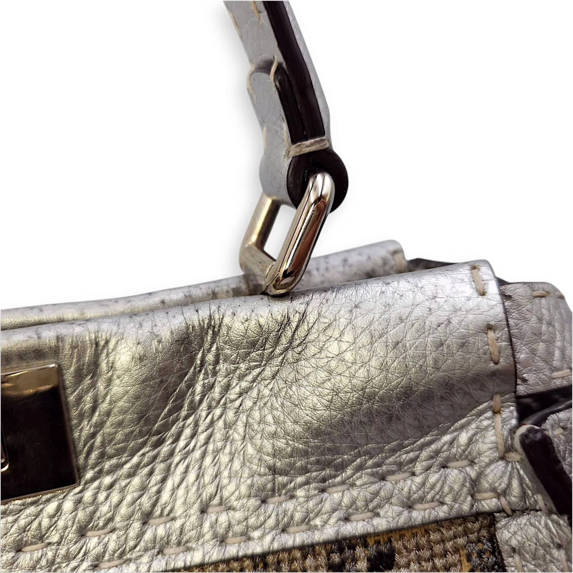 Peekaboo Saddlery Silvery Top Handle Bag in Calfskin, Silver hardware