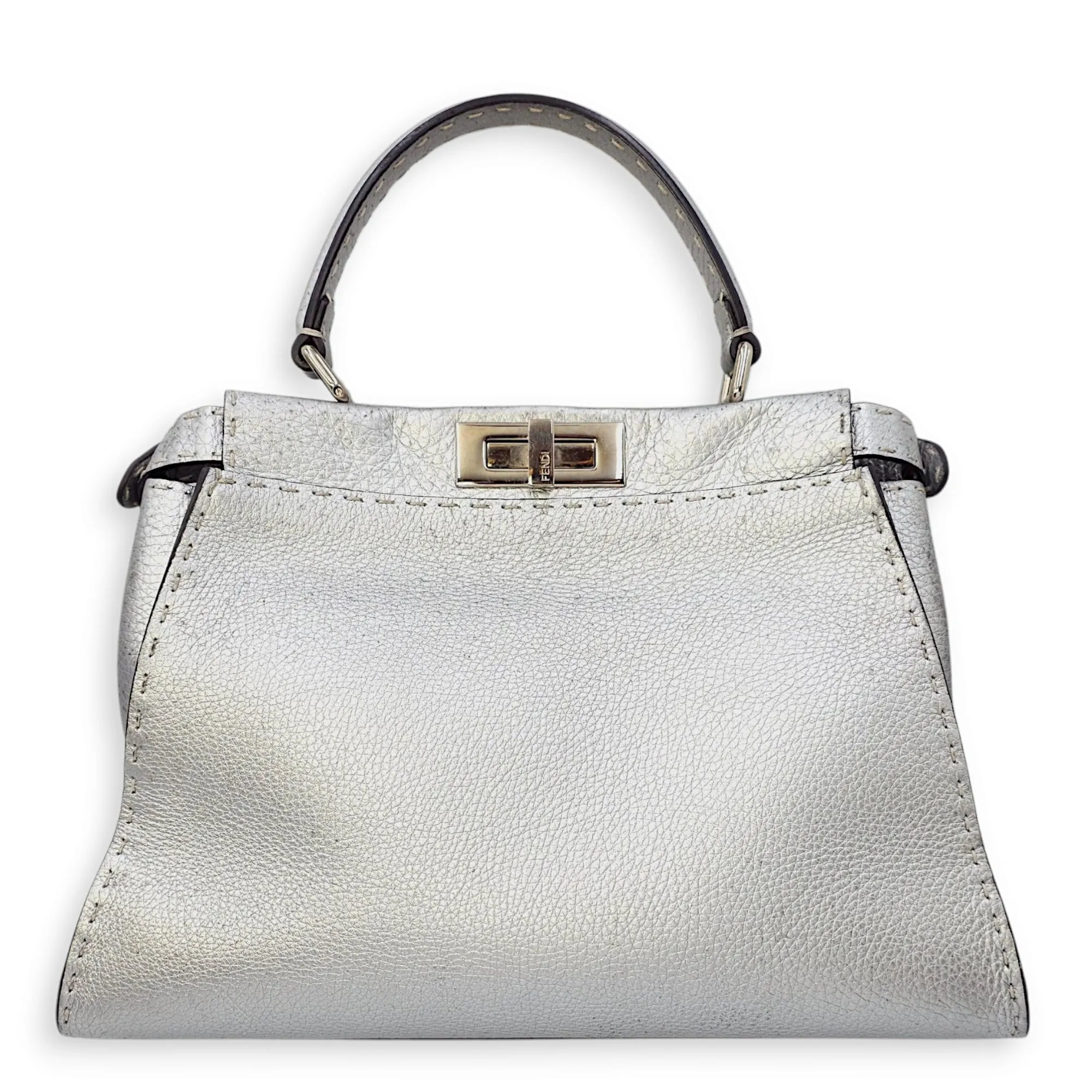 Peekaboo Saddlery Silvery Top Handle Bag in Calfskin, Silver hardware