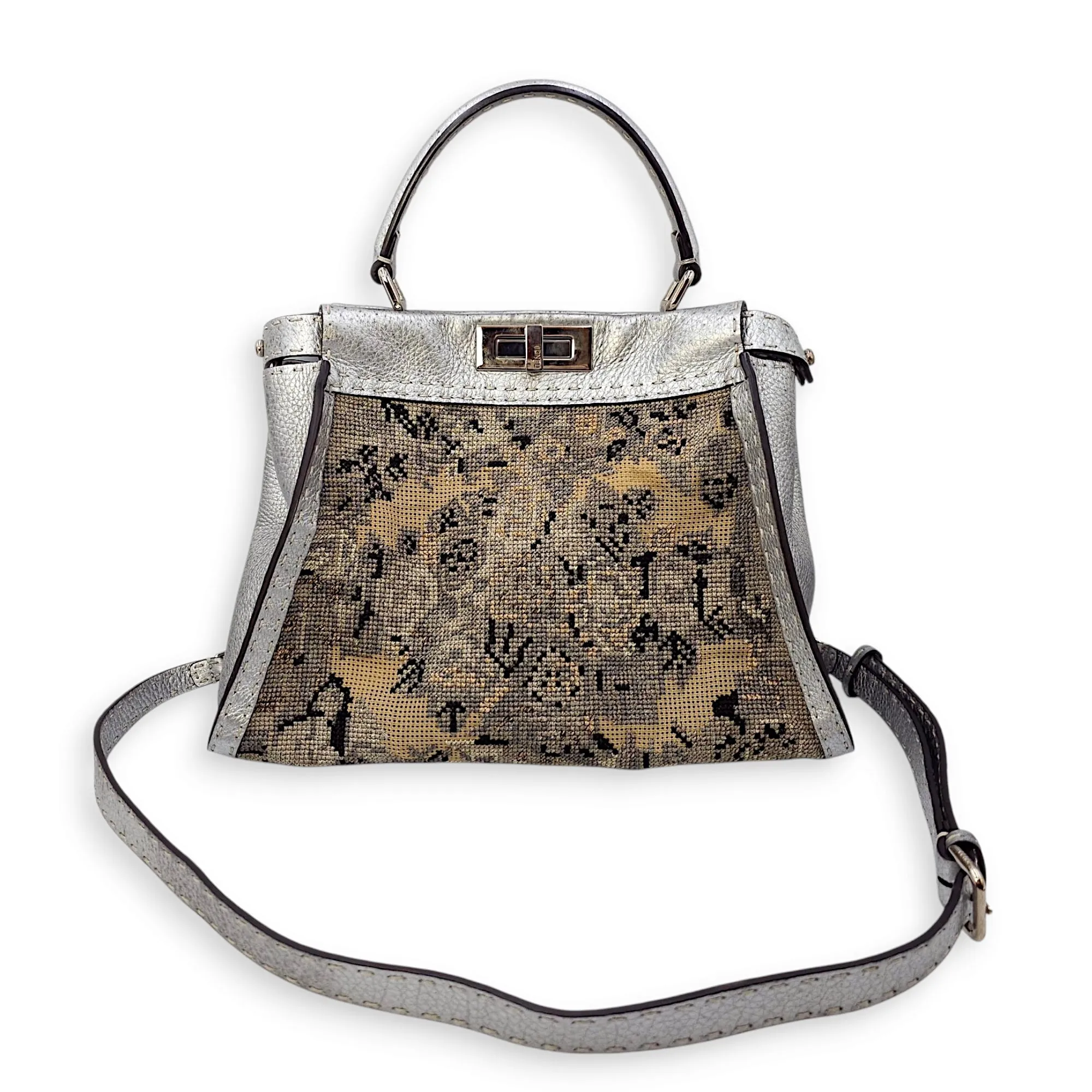 Peekaboo Saddlery Silvery Top Handle Bag in Calfskin, Silver hardware