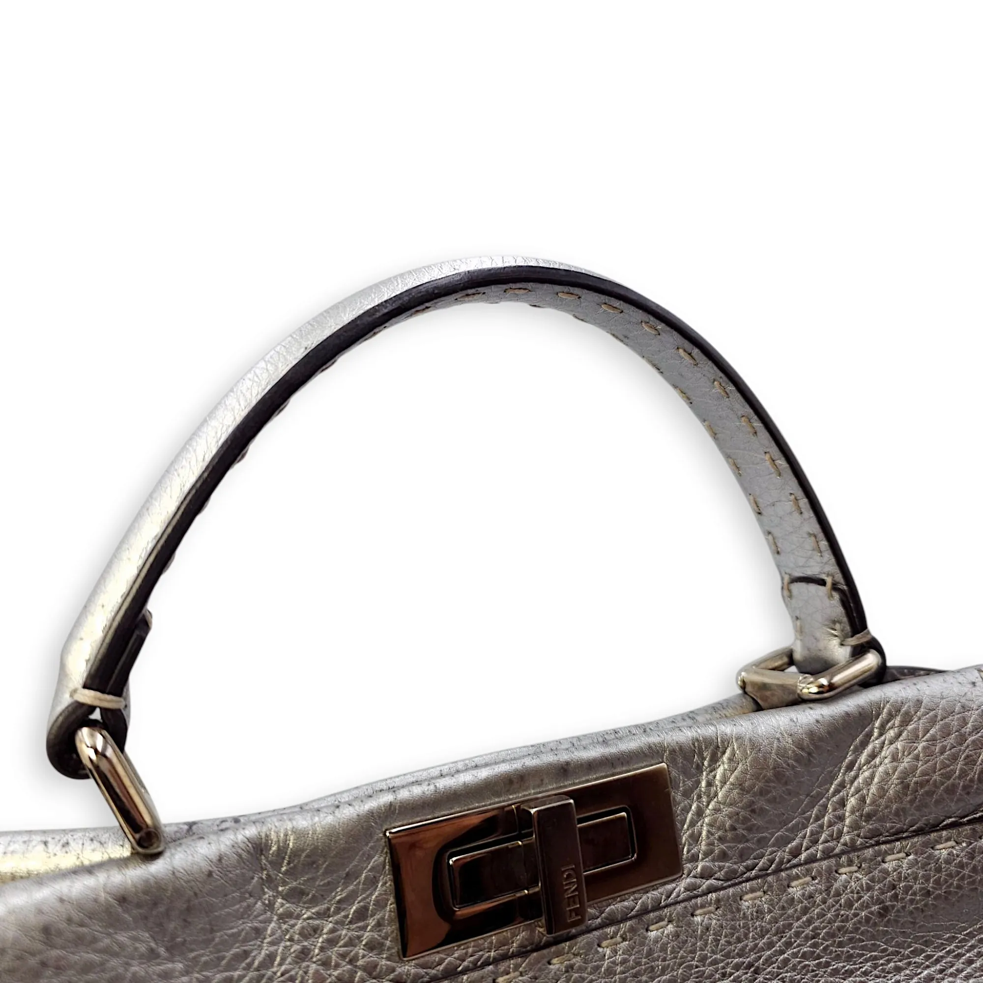 Peekaboo Saddlery Silvery Top Handle Bag in Calfskin, Silver hardware