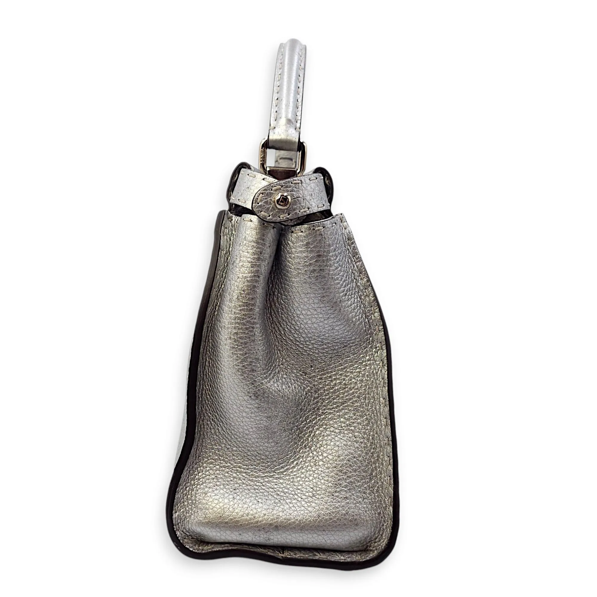 Peekaboo Saddlery Silvery Top Handle Bag in Calfskin, Silver hardware