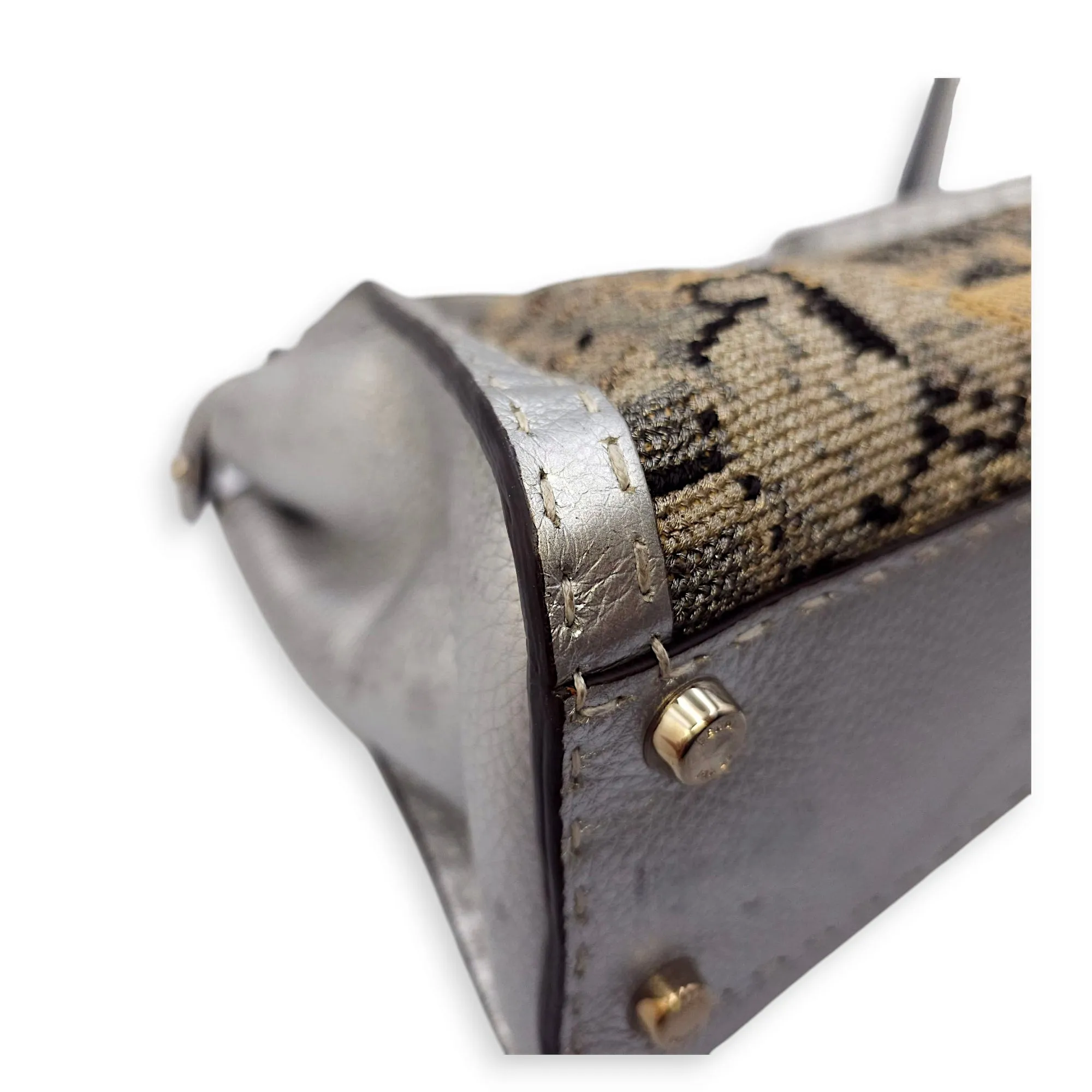 Peekaboo Saddlery Silvery Top Handle Bag in Calfskin, Silver hardware