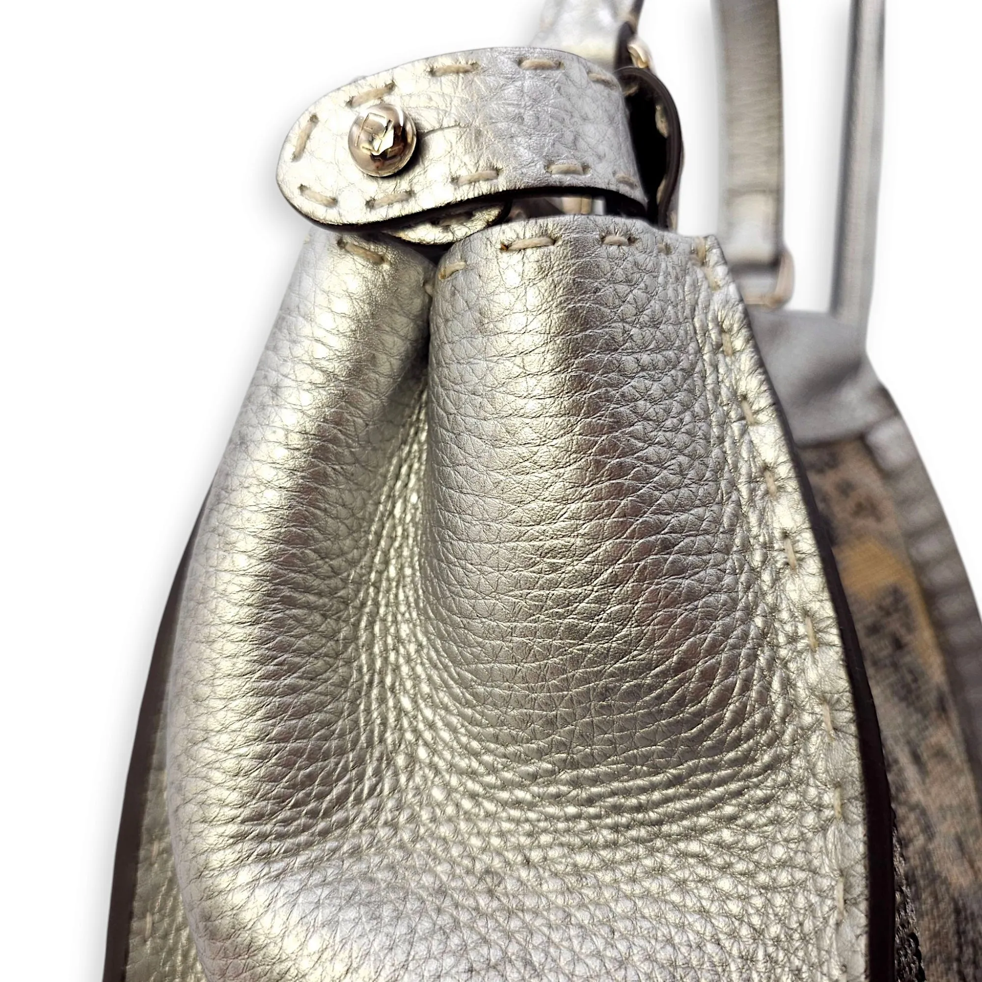 Peekaboo Saddlery Silvery Top Handle Bag in Calfskin, Silver hardware