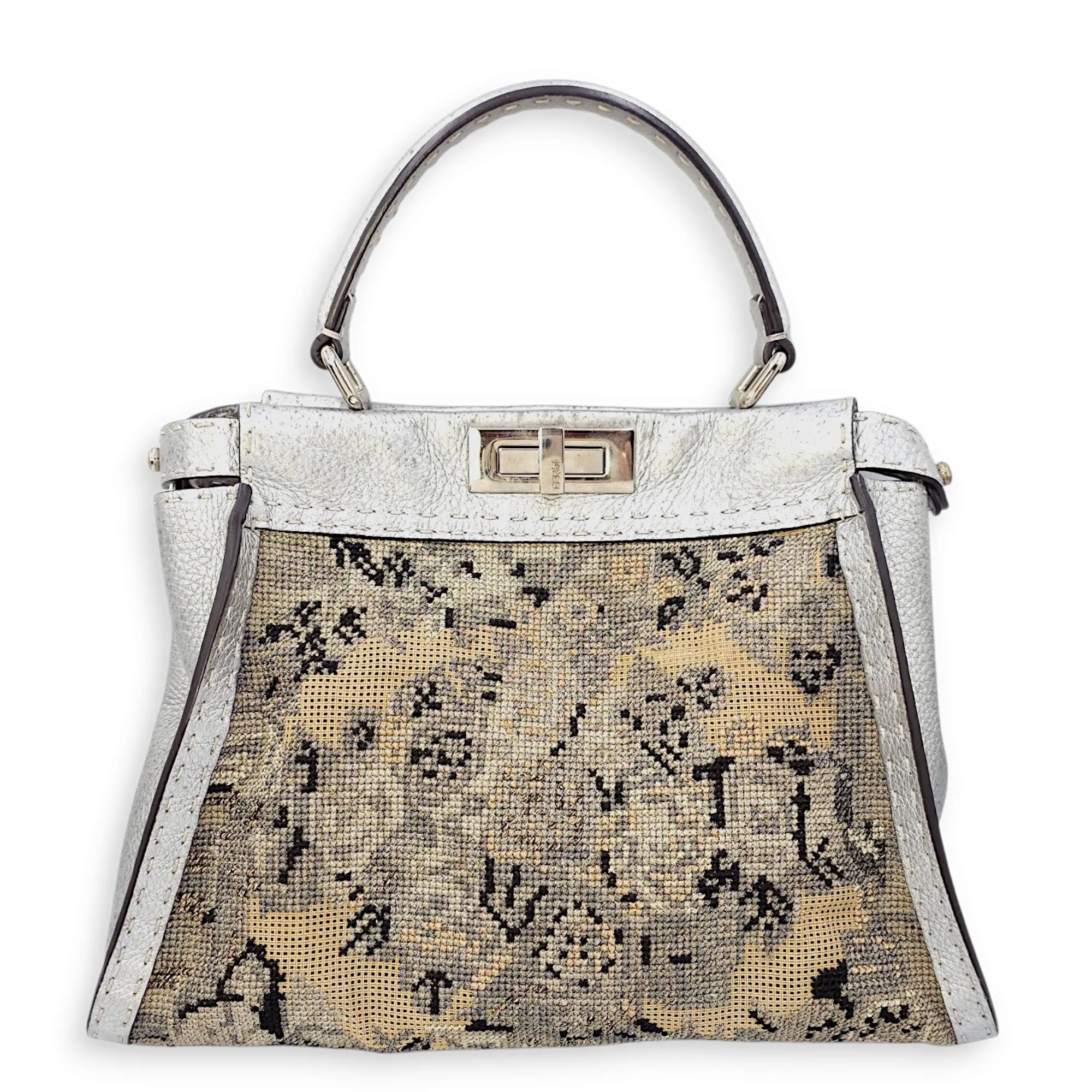 Peekaboo Saddlery Silvery Top Handle Bag in Calfskin, Silver hardware