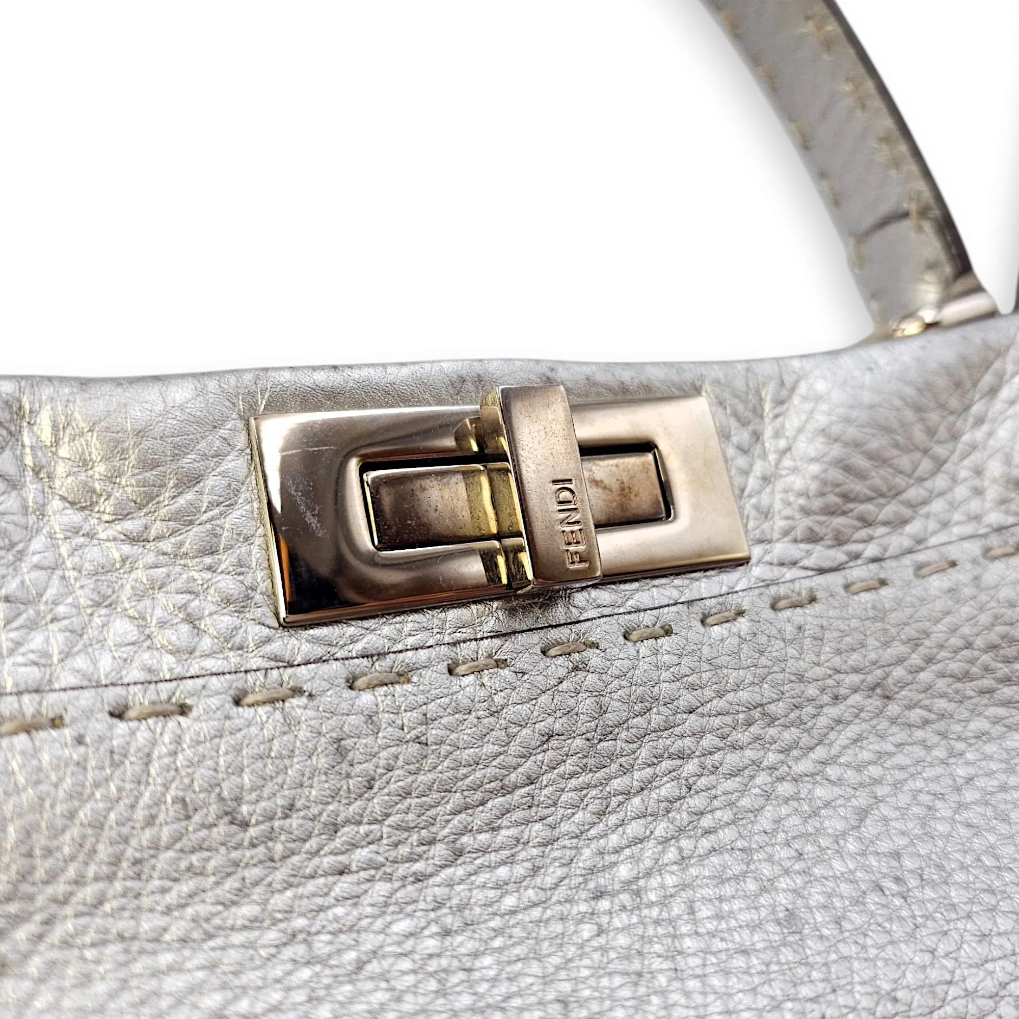 Peekaboo Saddlery Silvery Top Handle Bag in Calfskin, Silver hardware