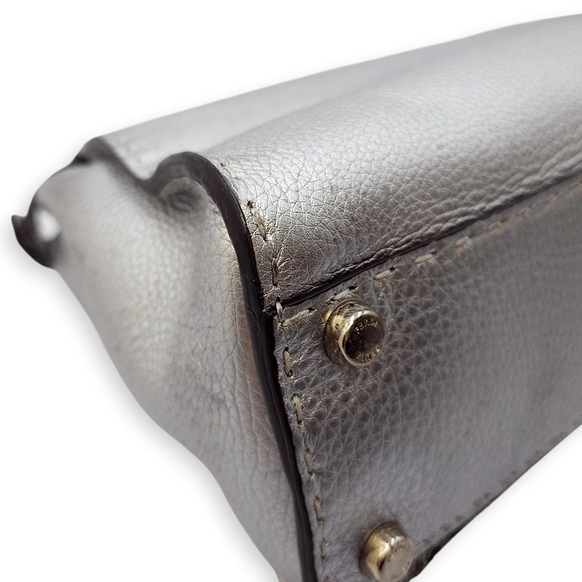 Peekaboo Saddlery Silvery Top Handle Bag in Calfskin, Silver hardware