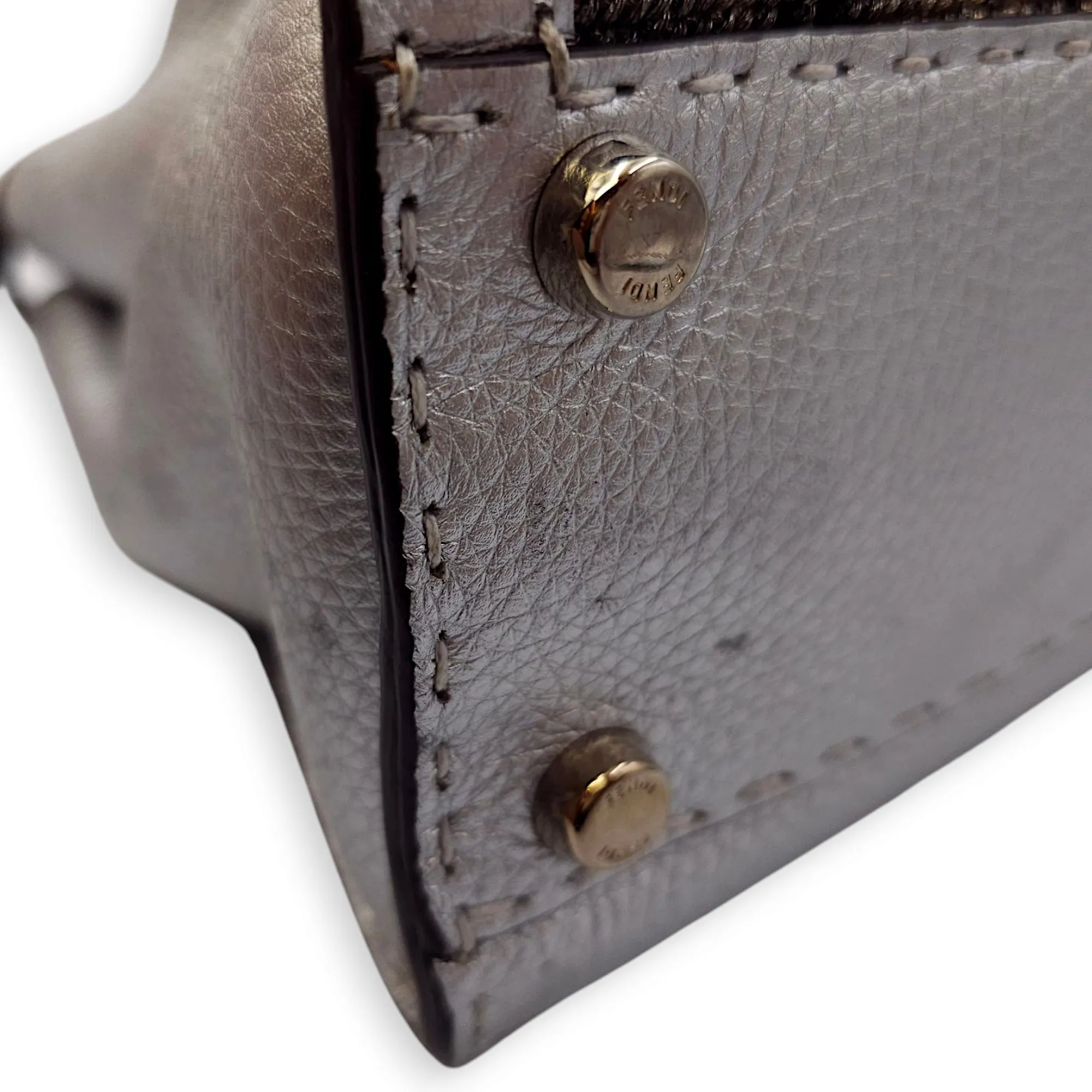 Peekaboo Saddlery Silvery Top Handle Bag in Calfskin, Silver hardware