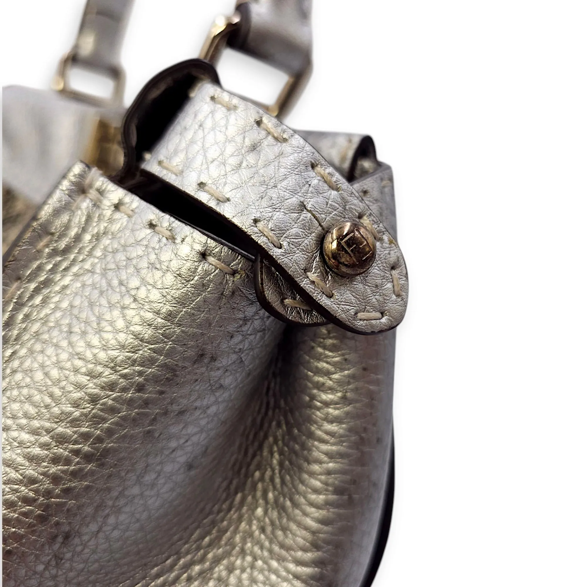 Peekaboo Saddlery Silvery Top Handle Bag in Calfskin, Silver hardware