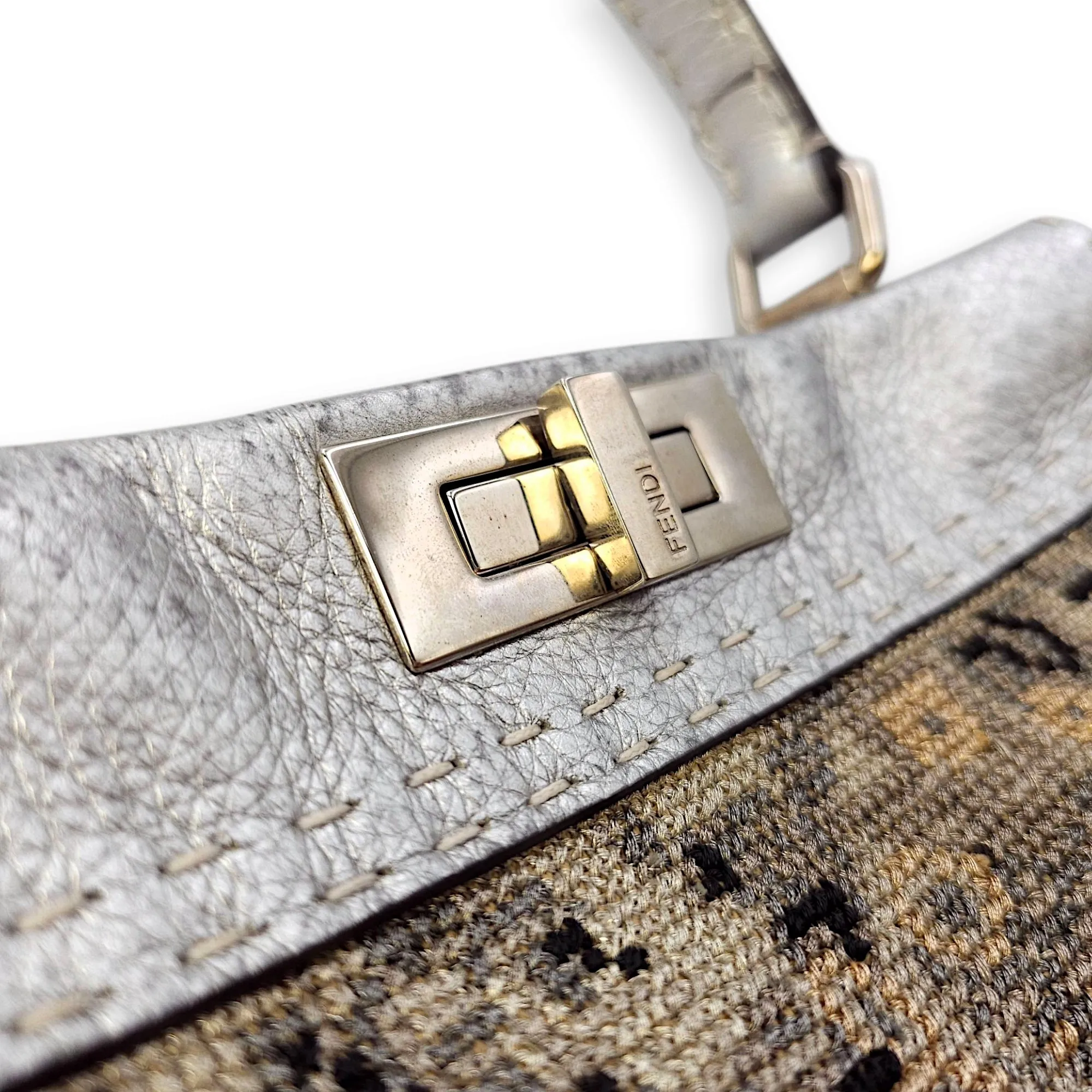Peekaboo Saddlery Silvery Top Handle Bag in Calfskin, Silver hardware