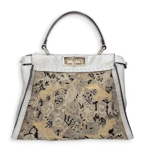 Peekaboo Saddlery Silvery Top Handle Bag in Calfskin, Silver hardware