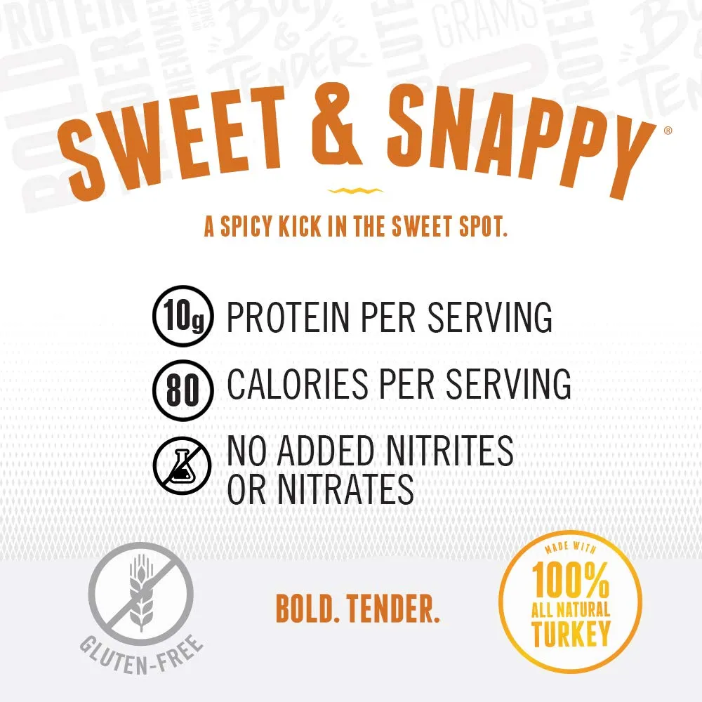 Perky Jerky Sweet and Snappy Turkey Jerky, 5 oz Bags (Pack of 6) - Low Sodium - 10g Protein per Serving - Low Fat - 100% U.S. Sourced - Tender Texture
