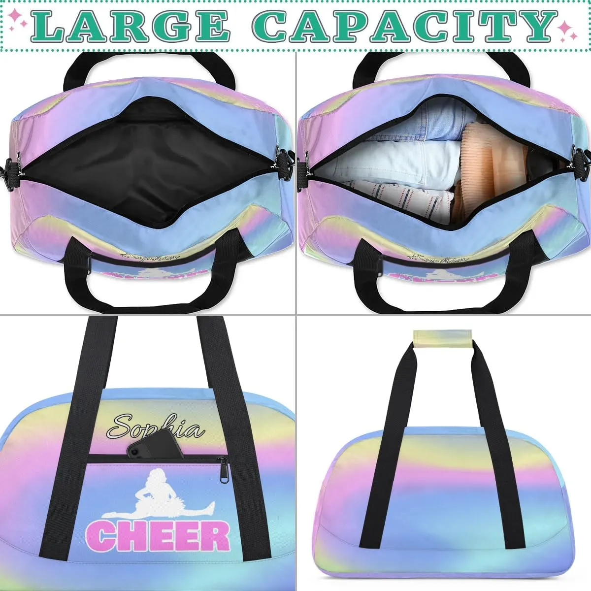 Personalized Cheer Bag with Name Custom Cheerleader Bags Cheer Dance Bag Customize Cheer Duffel Bag Overnight Weekender Bag, Colorful Blue