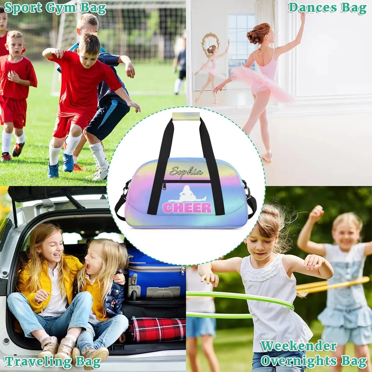 Personalized Cheer Bag with Name Custom Cheerleader Bags Cheer Dance Bag Customize Cheer Duffel Bag Overnight Weekender Bag, Colorful Blue
