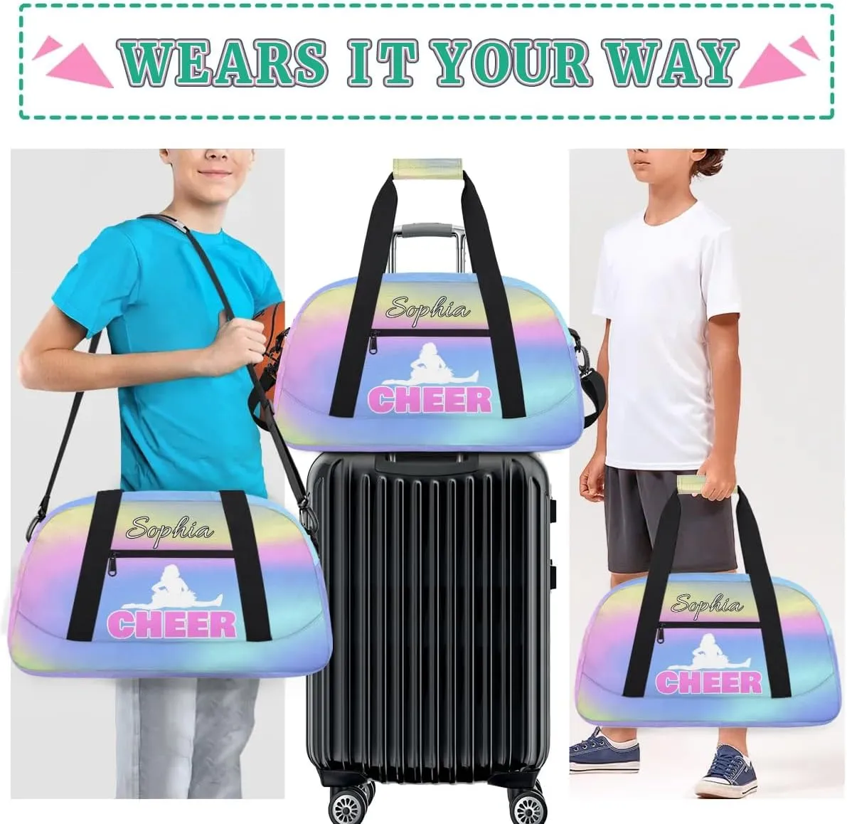 Personalized Cheer Bag with Name Custom Cheerleader Bags Cheer Dance Bag Customize Cheer Duffel Bag Overnight Weekender Bag, Colorful Blue