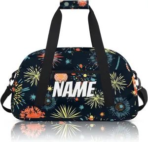 Personalized Custom Gym Bag for Women Men Carry on Colorful Fireworks Travel Duffel Tote 4th of July Overnight Workout Weekender Bag