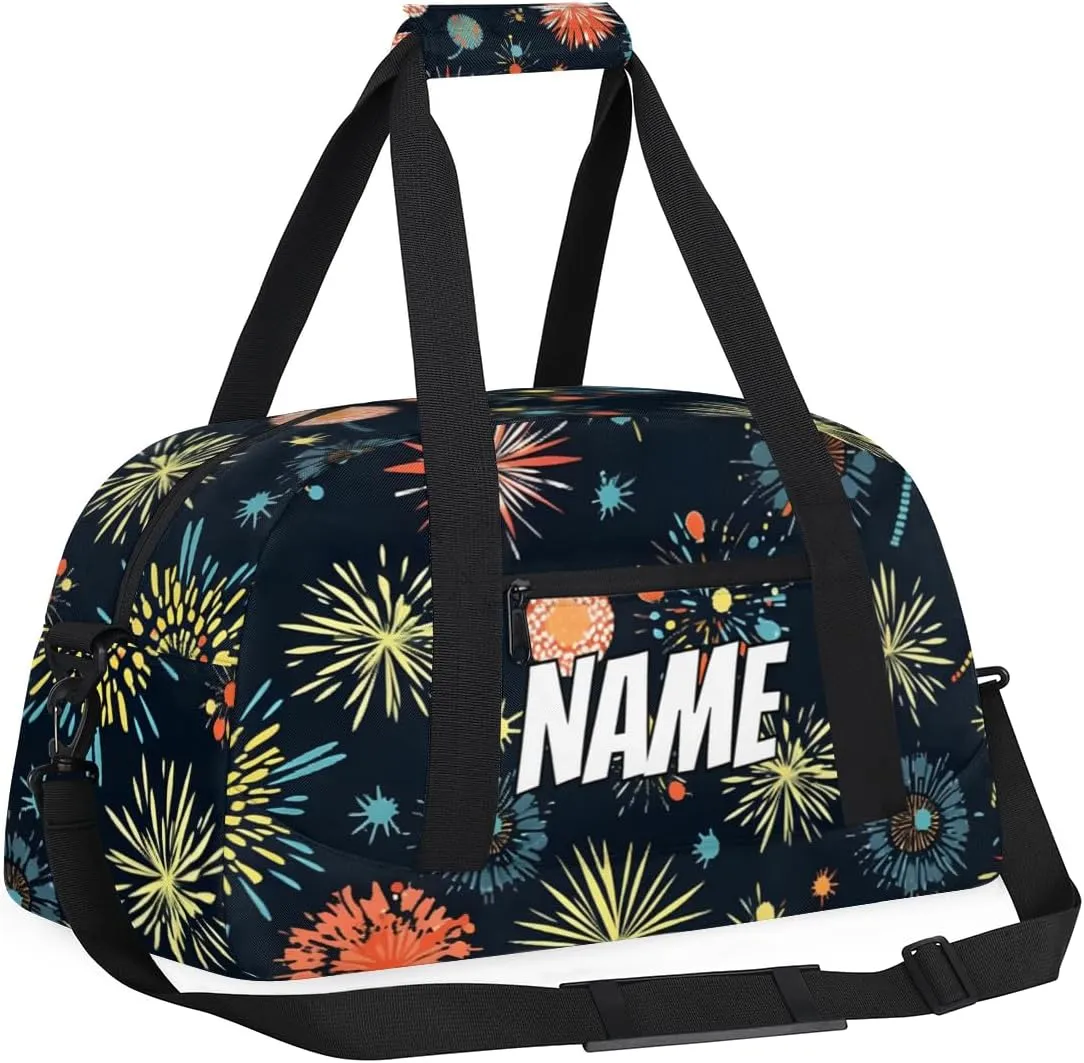 Personalized Custom Gym Bag for Women Men Carry on Colorful Fireworks Travel Duffel Tote 4th of July Overnight Workout Weekender Bag