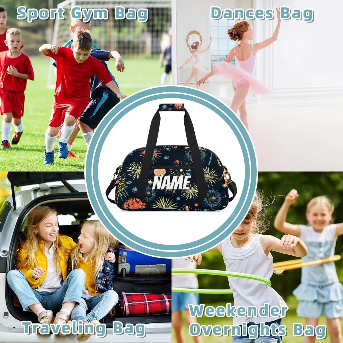 Personalized Custom Gym Bag for Women Men Carry on Colorful Fireworks Travel Duffel Tote 4th of July Overnight Workout Weekender Bag