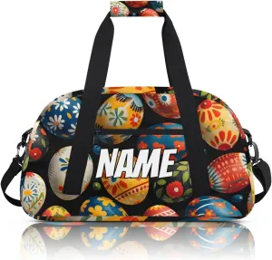 Personalized Custom Gym Bag for Women Men Carry on Easter Eggs Travel Duffel Tote Colorful Flower Overnight Workout Weekender Bag