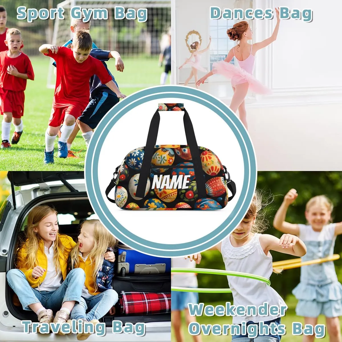 Personalized Custom Gym Bag for Women Men Carry on Easter Eggs Travel Duffel Tote Colorful Flower Overnight Workout Weekender Bag