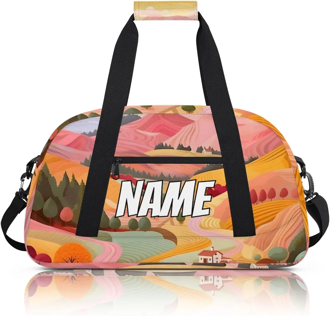 Personalized Custom Gym Bag for Women Men Carry on Village Scenery Travel Duffel Tote Colorful Nature Overnight Workout Weekender Bag