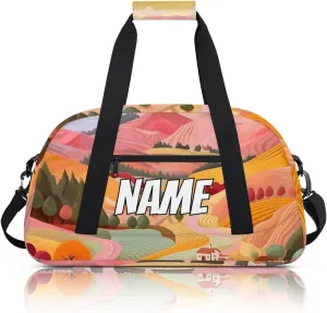 Personalized Custom Gym Bag for Women Men Carry on Village Scenery Travel Duffel Tote Colorful Nature Overnight Workout Weekender Bag