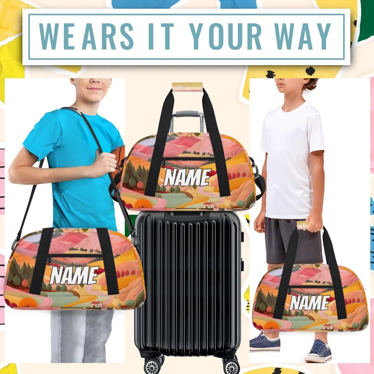 Personalized Custom Gym Bag for Women Men Carry on Village Scenery Travel Duffel Tote Colorful Nature Overnight Workout Weekender Bag