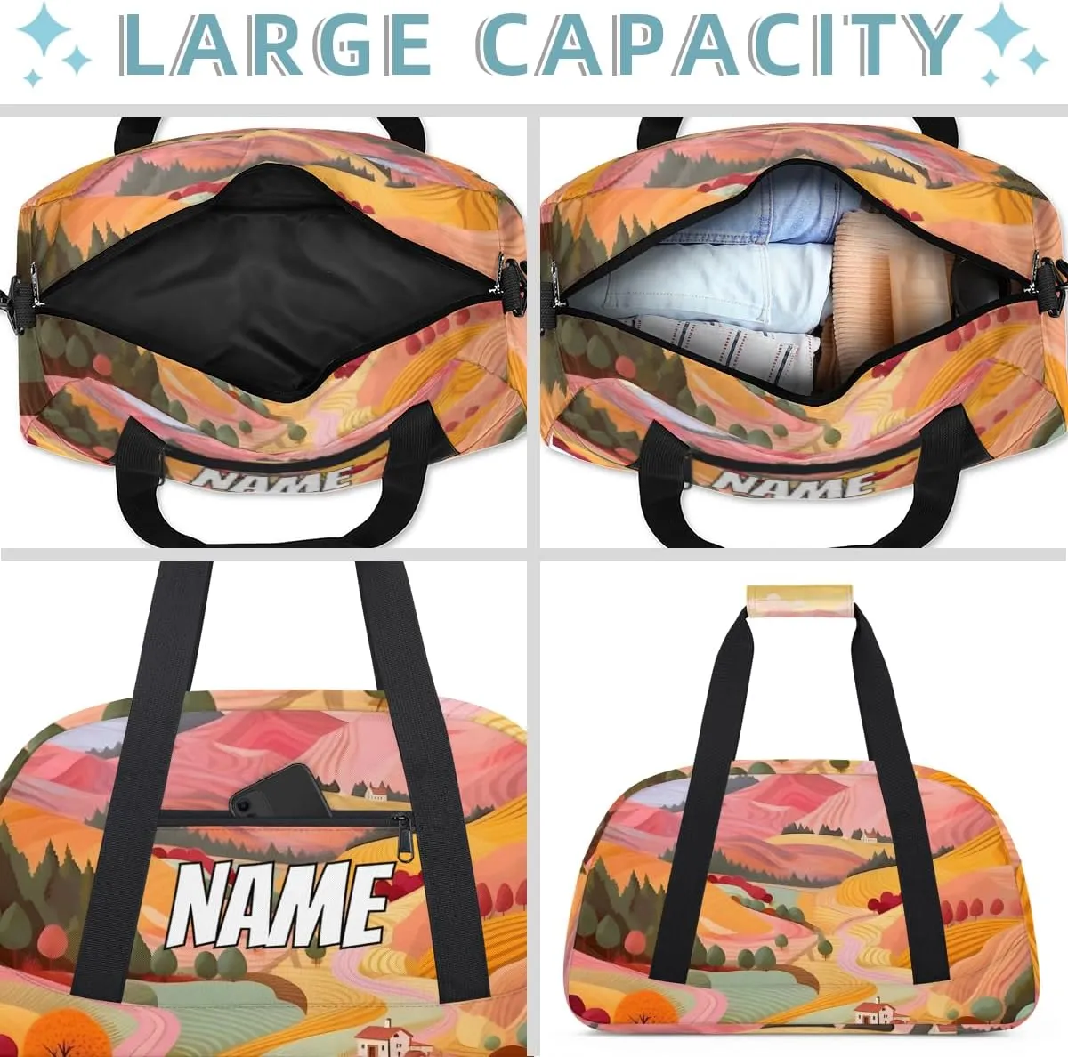 Personalized Custom Gym Bag for Women Men Carry on Village Scenery Travel Duffel Tote Colorful Nature Overnight Workout Weekender Bag