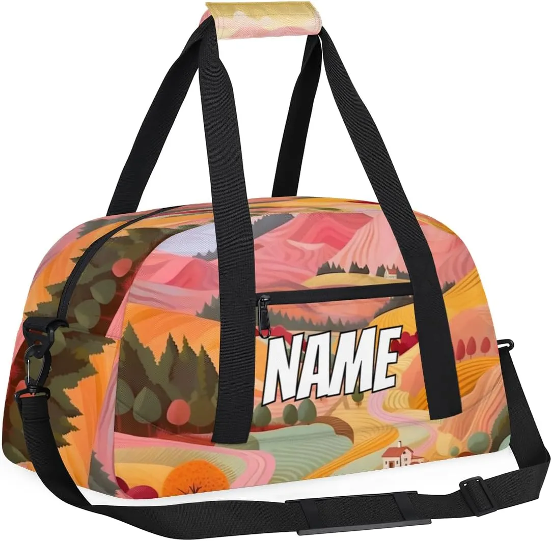 Personalized Custom Gym Bag for Women Men Carry on Village Scenery Travel Duffel Tote Colorful Nature Overnight Workout Weekender Bag