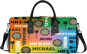 Personalized Darts Sport Duffel Bag with Name, Custom Gym Bag Customized Text Overnight Weekender Bag for Women Men, Colorful
